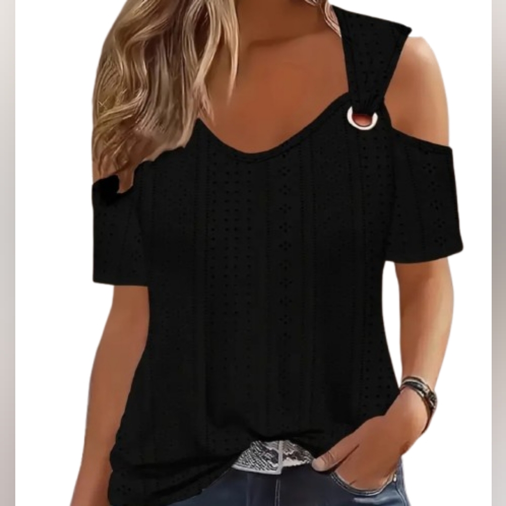 Women's Black Cold Shoulder Top